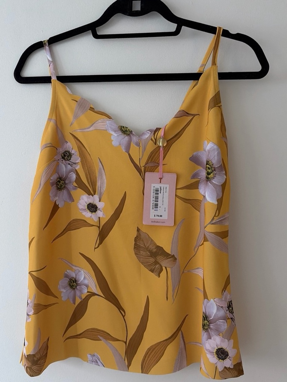 Ted Baker Mustard Yellow Floral V-Neck Spaghetti Strap Cami